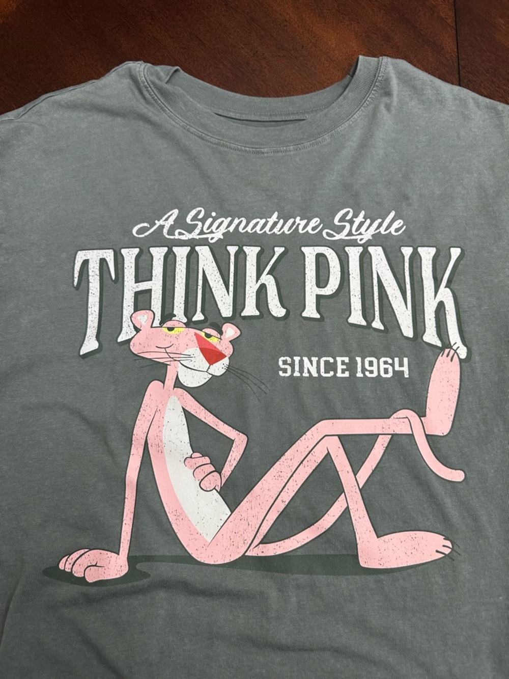 The Pink Panther THINK PINK Since 1964 Gray Graphic Tee Large